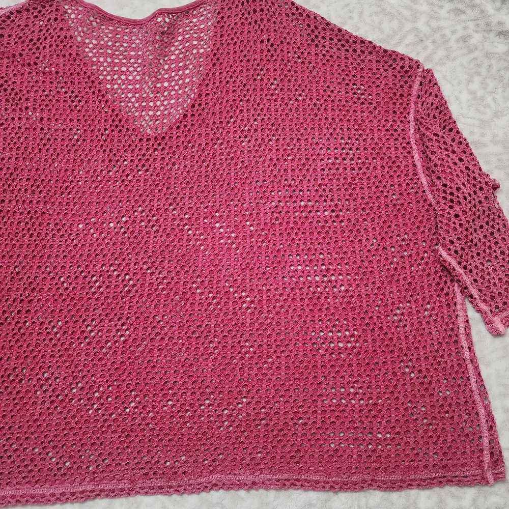 We the Free/Free People Napa Tee/Cover-Up Open Knit Crochet Oversized Sz L Pink